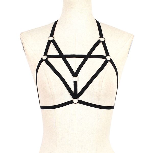 

bondage body harness lingerie goth crop fetish cage bra lingerie harness elastic bra rave wear, Red;black