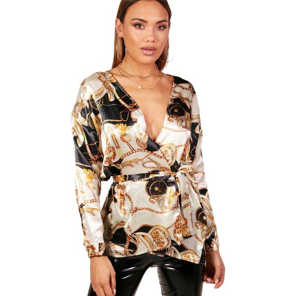 

luxury women v-neck blouses fashion designer shirts spring sashes design elegant long sleeved tees, White