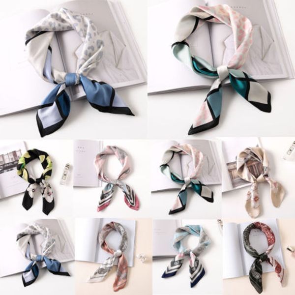 

women elegant square satin scarf small vintage head-neck hair tie band lots /yi, Blue;gray
