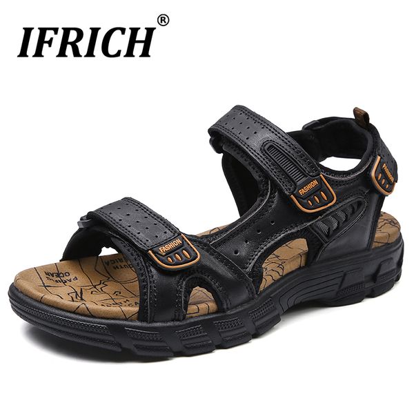 

2020 new men casual sandals beach handmade leather sandals for men black mens flats outdoor beach sneakers man