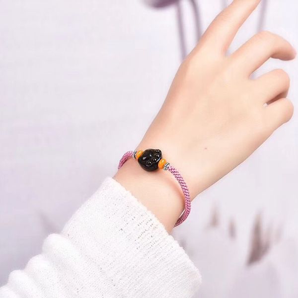 

genuine black obsidian gold natural stone bracelets carved cat claw hand weaving bracelets for men women energy fashion jewelry
