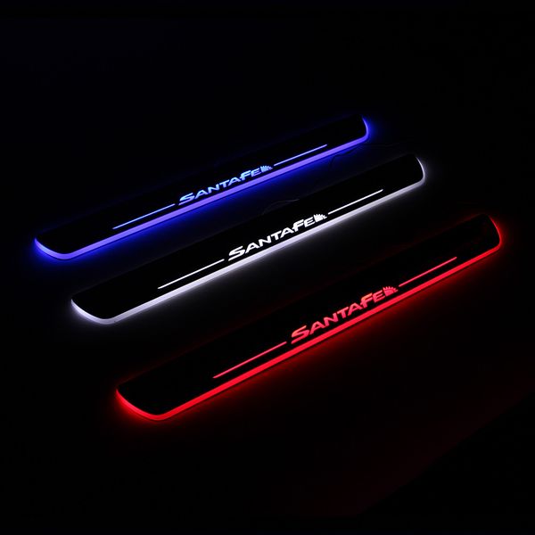 

waterproof moving led welcome pedal car scuff plate door sill pathway light for hyundai santa fe 2006 - 2017 2018