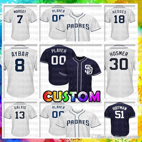 

Custom San Diego Baseball Jersey Padres 51 Trevor Hoffman 30 Eric Hosmer 7 Manuel Margot 13 Freddy Galvis 18 Austin Hedges 8 Erick Aybar