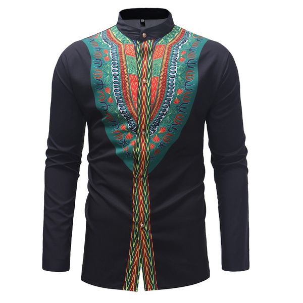 

casual africa clothing print dashiki men shirt hipster african t-shirt plus tribal ethnic long sleeve shirts traditional, Red