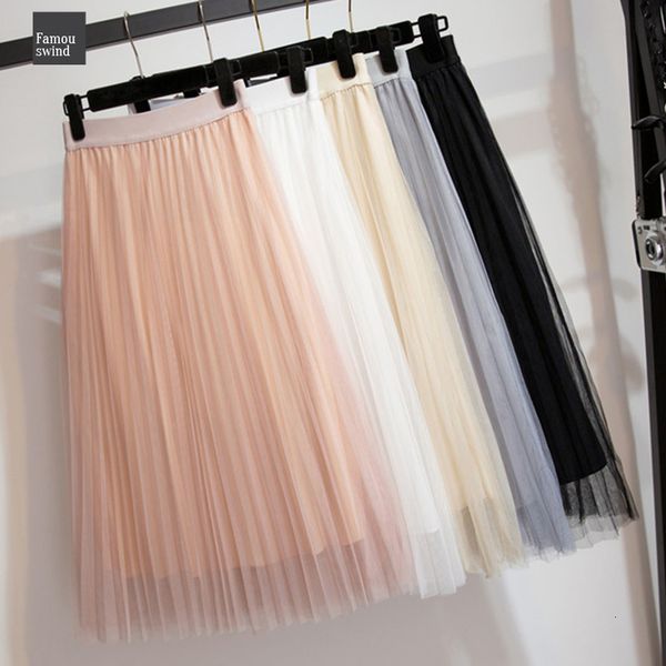 

женская plain плиссированные юбки 2019 новая мода черный бежевый белый розовый серый mesh 3 высокая талия женщина юбки миди layers, Black