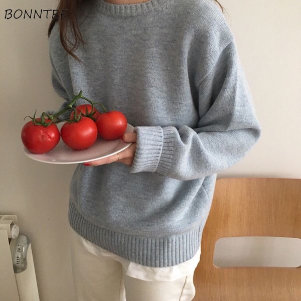 

pullovers women o-neck soft knitting candy color simple all-match korean style cute loose womens elegant kawaii pullover chic, White;black
