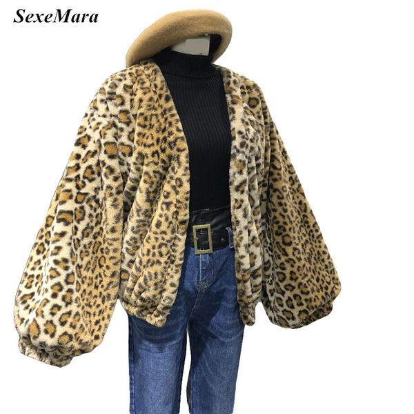 

2017 sexemara new high street style fashion baggy oversized lantern sleeve leopard sleeve faux fur parka coat jacket, Black