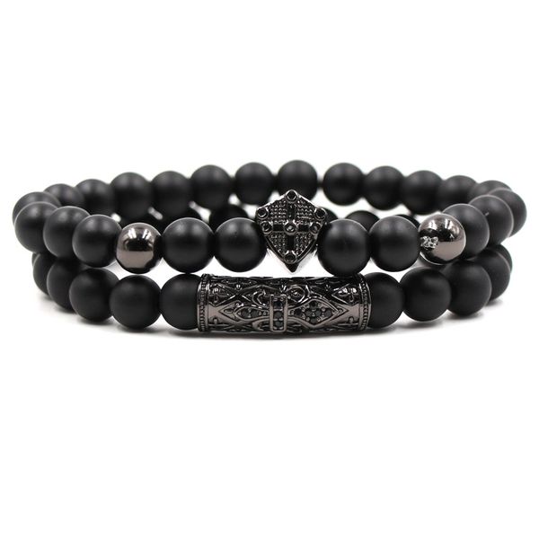 

new arrival black double cross beaded bracelet natural stone beads bracelet braceletfor men women friend charm jewelry gifts