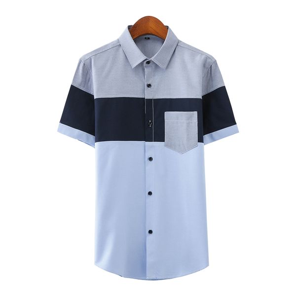 

summer plus size men's pocket decoration shirt , summer men's shirts fashion stitching casual men non-iron short-sleeved shirts, White;black