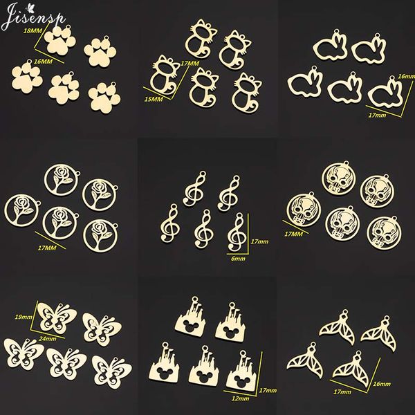 

jisensp 5 pcs/packs stainless steel animal footprint charms for jewelry making vintage hollow cat charms pendants bijoux, Bronze;silver