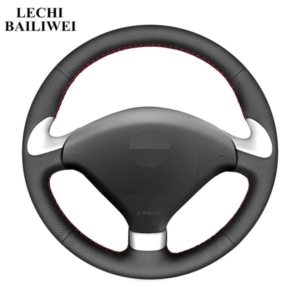 

black hand-stitched artificial leather steering wheel cover for 307 sw 2004-2009 307 cc 2004-2009 407 407 sw
