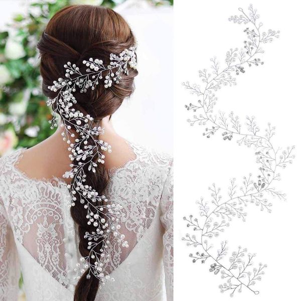 

wedding headband rhinestones hair vine long babys breath hair piece, Golden;white
