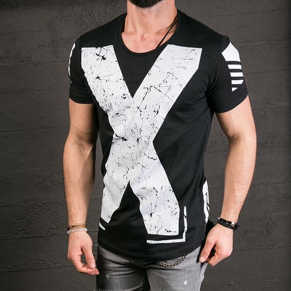 

e-baihui summer style t-shirt men short sleeve round neck shirt fashion printed o-neck t-shirts men's short sleeve tee b207, White;black