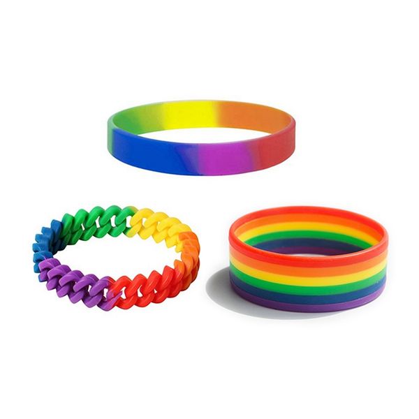 

new fashion silicone rainbow pride bracelet mutilayered rubber fashion wristband jewelry, Golden;silver