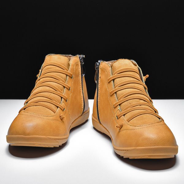 

2020 new arrival spring mens boots men flats boots ankle lace up outdoor walking shoes non-slip casual shoes, Black