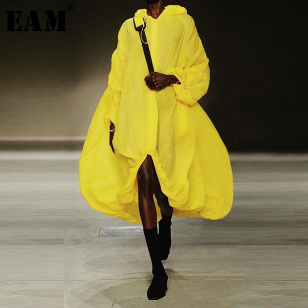 

eam] loose fit yellow thin asymmetrical big size sunscreen jacket new hooded long sleeve women coat fashion spring 2020 1s395, Black;brown