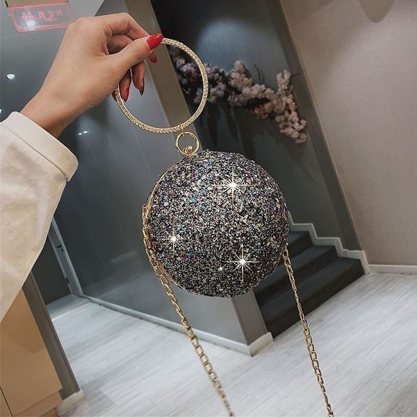 

fashion circle round bag sequins evening bag wedding party purse sac diamond shoulder crossbody bag for women 2020