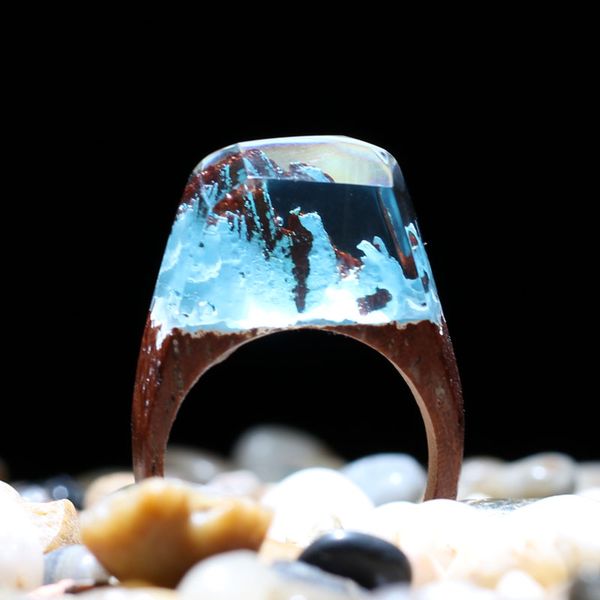 

magnificent fanstasy secret magic landscape wooden rings boho women men jewelry, Golden;silver