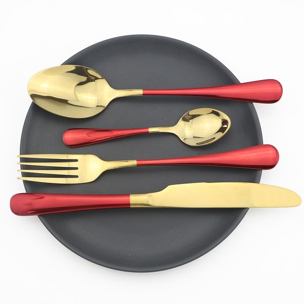 Set di posate in acciaio inossidabile 304 da 4 pezzi Oro rosa/Oro rosso/Oro nero/Oro/Nero/Arcobaleno/Blu placcato Stoviglie Coltello Forchetta Cucchiaio Kit Stoviglie