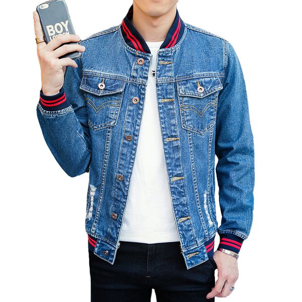 

2018 осень моды пальто mens casual стенд воротник solid slim fit jacket men джинсовая куртка мужчины жан мужской высокого качества, Black;brown