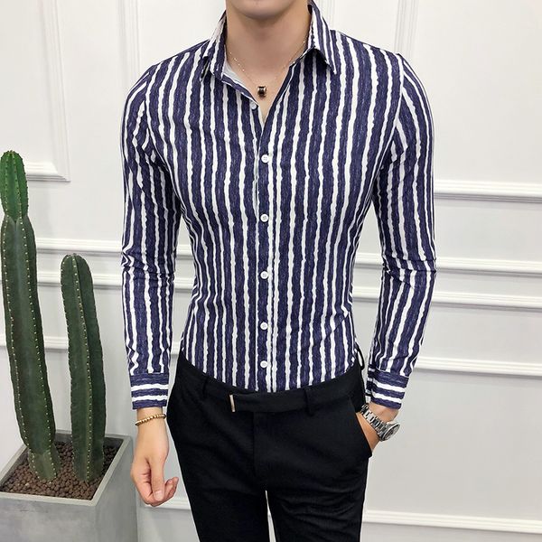 

british style striped shirt men brand new slim fit tuxedo casual business formal wear long sleeve male shirt all match blouses, White;black