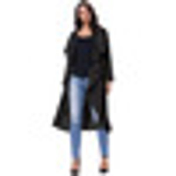 

solid color travel coats fits womens casual loose collar wrap lace-up pockets formal party long sleeve fashion, Black;brown