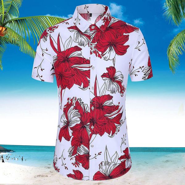 

feitong men's fashion print shirts men slim loose hawaii short sleeve turn-down collar hawaian shirt camisas sociais, White;black