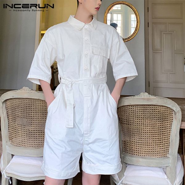 

new fashion rompers men half sleeve loose casual trousers solid jumpsuit streetwear korean 2020 men cargo overalls incerun s-5xl, Black