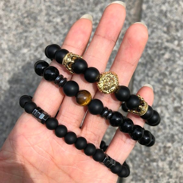 

3pcs/set fashion royal crown charm bracelet men 2019 new trendy stone bead men bracelet set vintage jewelry pulsera hombre, Golden;silver