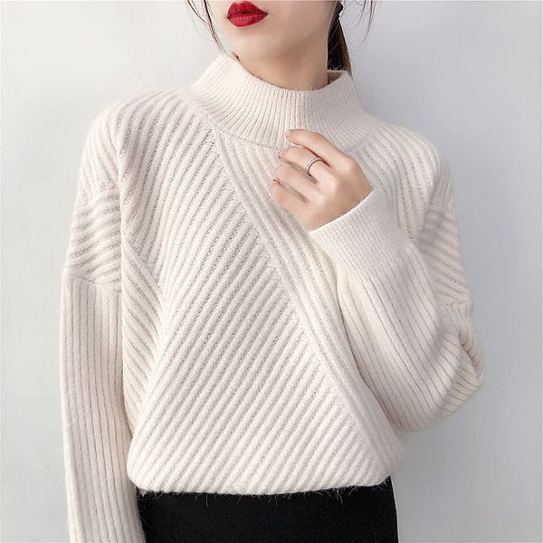 

autumn spring women oblique ribbing sweater female solid casual turtleneck sweater pullover jumper long sleeve warm, White;black