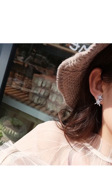 2019 South Korea Micro Set Zircon Star Simple Earrings 925 Silver