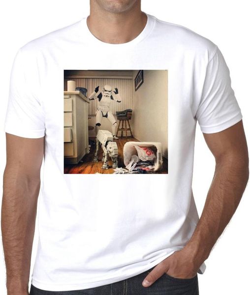 

мужская lastest tshirt простой стиль непослушный в-в на bin stormtrooper sc-fi geek мужчины o-шеи хлопка tshirt футболочку, White;black