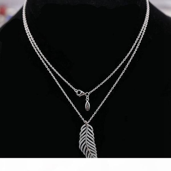 

flashing light feather cz diamond necklace for pandora 925 sterling silver ladies pendant necklace with original box