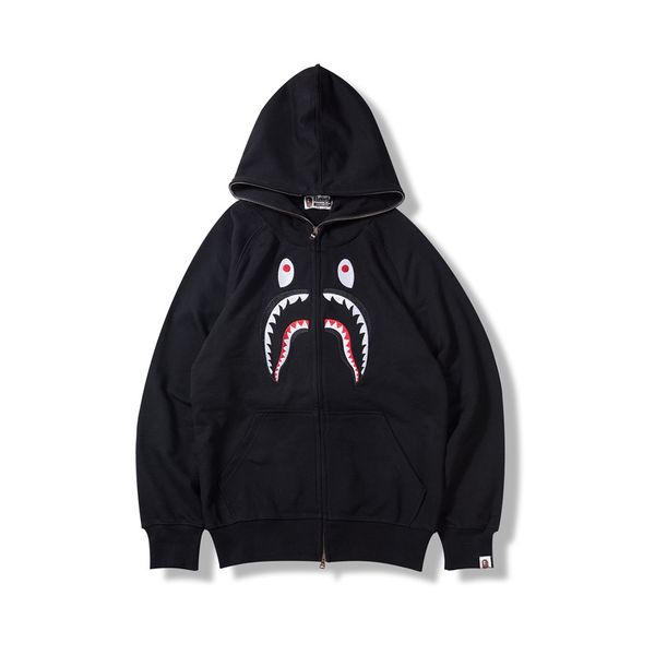 

mens white designer hoodie sweatshirt sweat coat pullover jacke fashion embroidery shark mouth cotton sweater men and women casual thin coat, Black