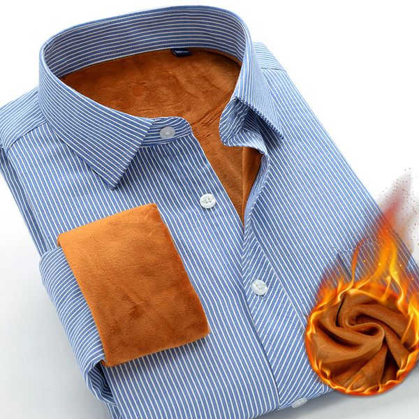 

6xl 7xl 8xl 9xl 10xl big size casual shirt 2019 winter plus velvet thick warm brand clothing men's striped long-sleeved shirt, White;black