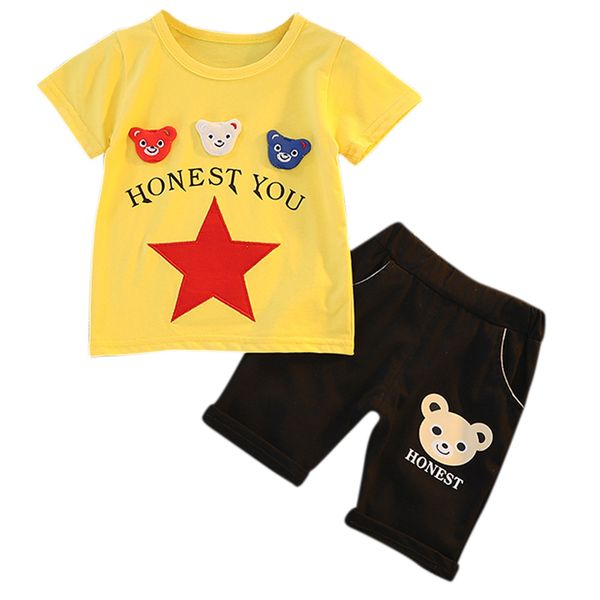 

summer baby boys girl short sleeve cartoon bear print t-shirt shorts toddler casual outfits sets, White