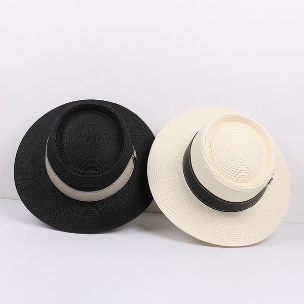 

hat female summer outdoor travel straw hat beach vacation sunscreen sun fashion belt small tide, Blue;gray