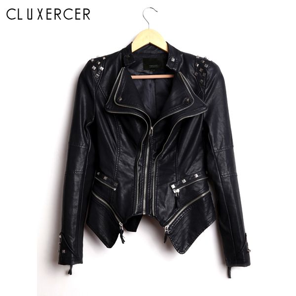 

rivet leather jacket women punk moto coat black faux jacket spring autumn plus size s-6xl pu leather coat