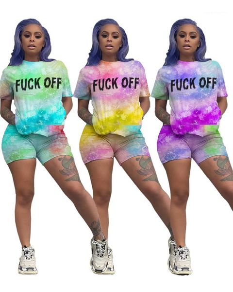 

summer letter printed gradient color casual tracksuits female clothing pullover women designer 2pcs tshirt shorts skinny suits, Gray