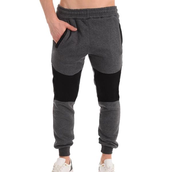 

puimentiua men splicing fitness pants long pants casual loose sports trousers side stripes beamed men fashion streetwear, Black