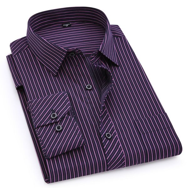 

men business casual long sleeved shirt classic striped male social dress shirts slim fit large size 8xl 7xl 6xl 5xl 4xl purple, White;black