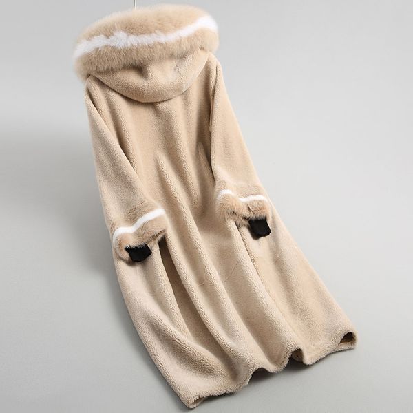 

long real fur jacket fur hooded autumn winter coat women 100% wool coats and jackets women manteau femme kqn18052-2, Black