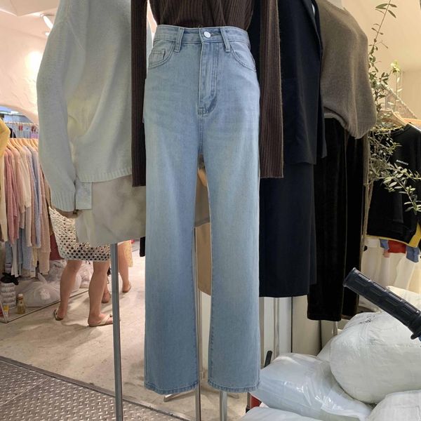 

womens high waist jeans wide leg loose fit leisure vogue denim full length straight casual jeans spring summer, Blue