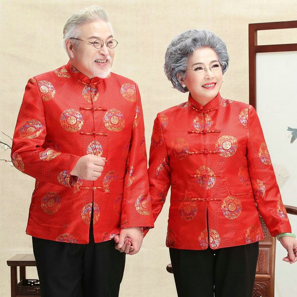 Mãe retro pai Jacket Tang Suit TV Film desgaste estágio mistura Primavera e Outono de seda roupa tradicional para homens e mulheres traje Ásia