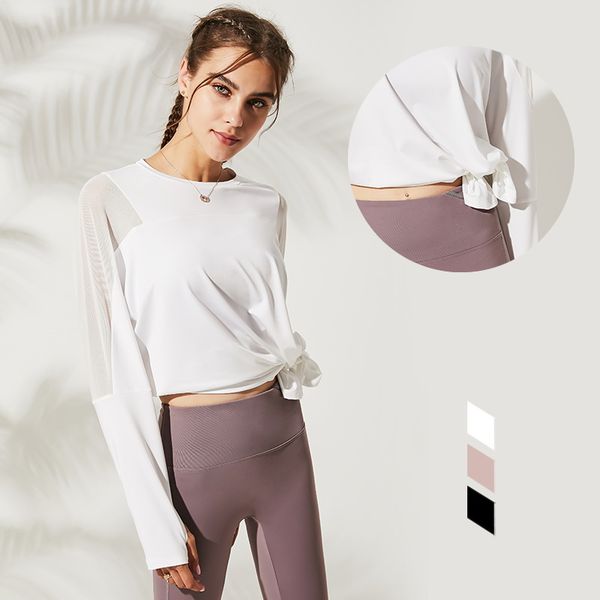 

yoga shirts women mesh long sleeve sport gym workout loose breathable fitness sweatshirt running activewear, White;red