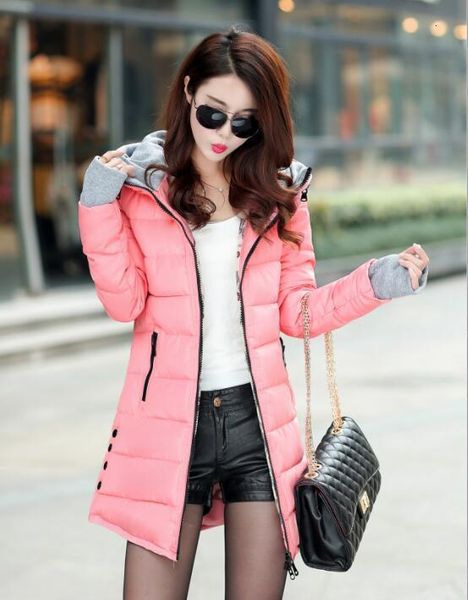 

women winter hooded warm jacket plus size sweet colour cotton coated coat women long park coated jaqueta feminina, Black