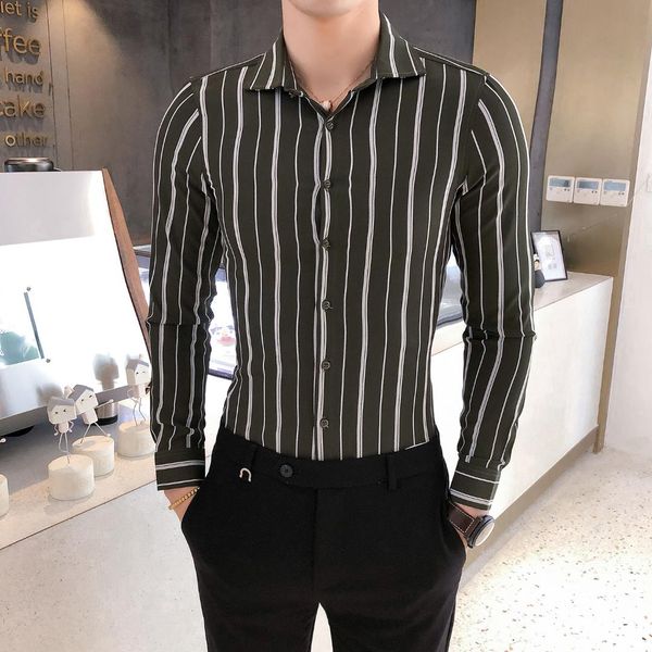 

british style shirt men fashion 2019 men formal wear shirts long sleeve casual striped shirt dress blouse homme 3xl, White;black