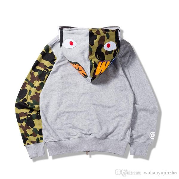 

fashion mens shark hoodies embroidery shark ma1 flight male tide shark sweatshirts men 's couples hooded jackets, Black