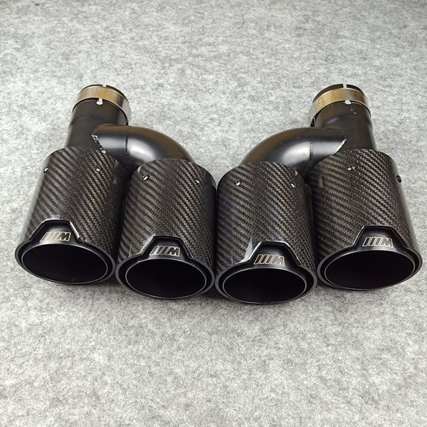 

one pair h style carbon fiber exhaust end tips auto muffler glossy black stainless steel for bmw with m logo