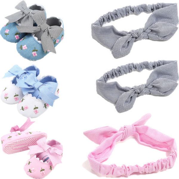 

non-slip toddler kids baby bowknot shoes headband bowknot girls soft sole cotton crib 0-18m outfits, Black